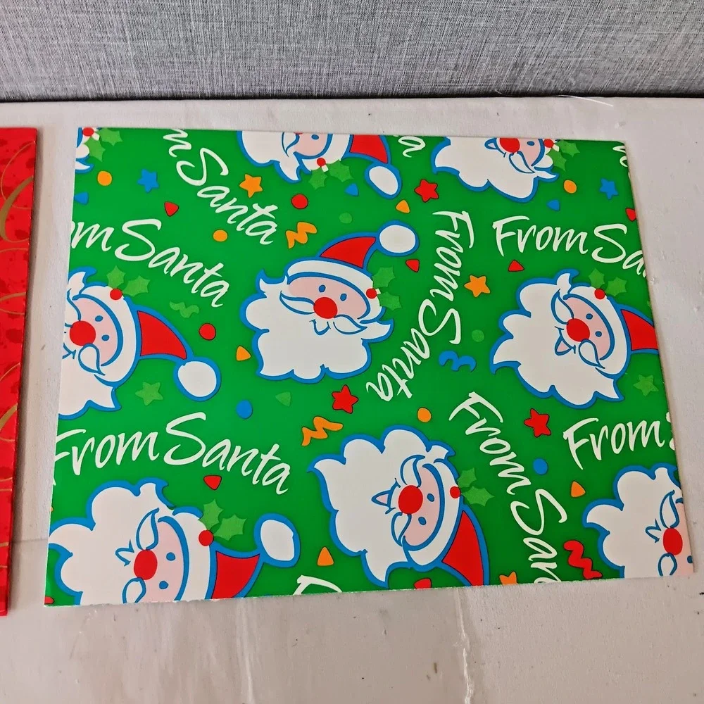 Current Vintage Santa Merry Gift Wrapping Paper‎ 80s Christmas Holiday Ribbon